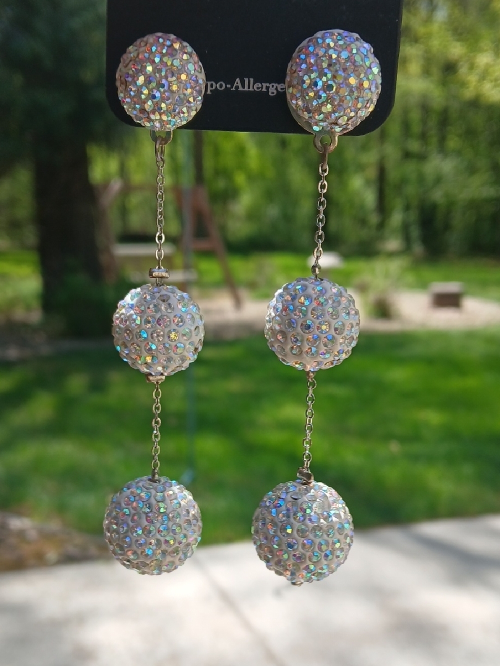 Glam Girl-RSVP Hypo-Allergenic 3 Crystal Ball Dangle Earings NWT